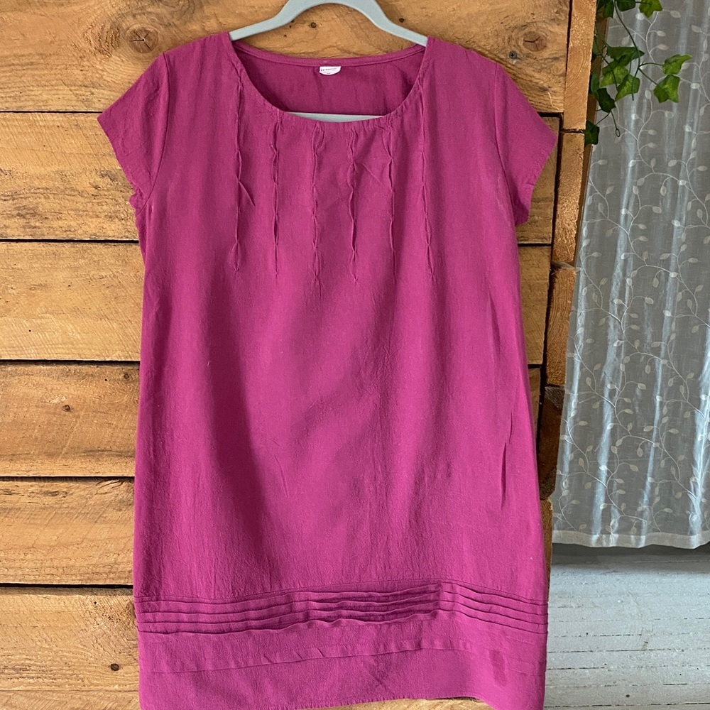 Midi Dress in Vibrant Magenta with Pintuck Accents